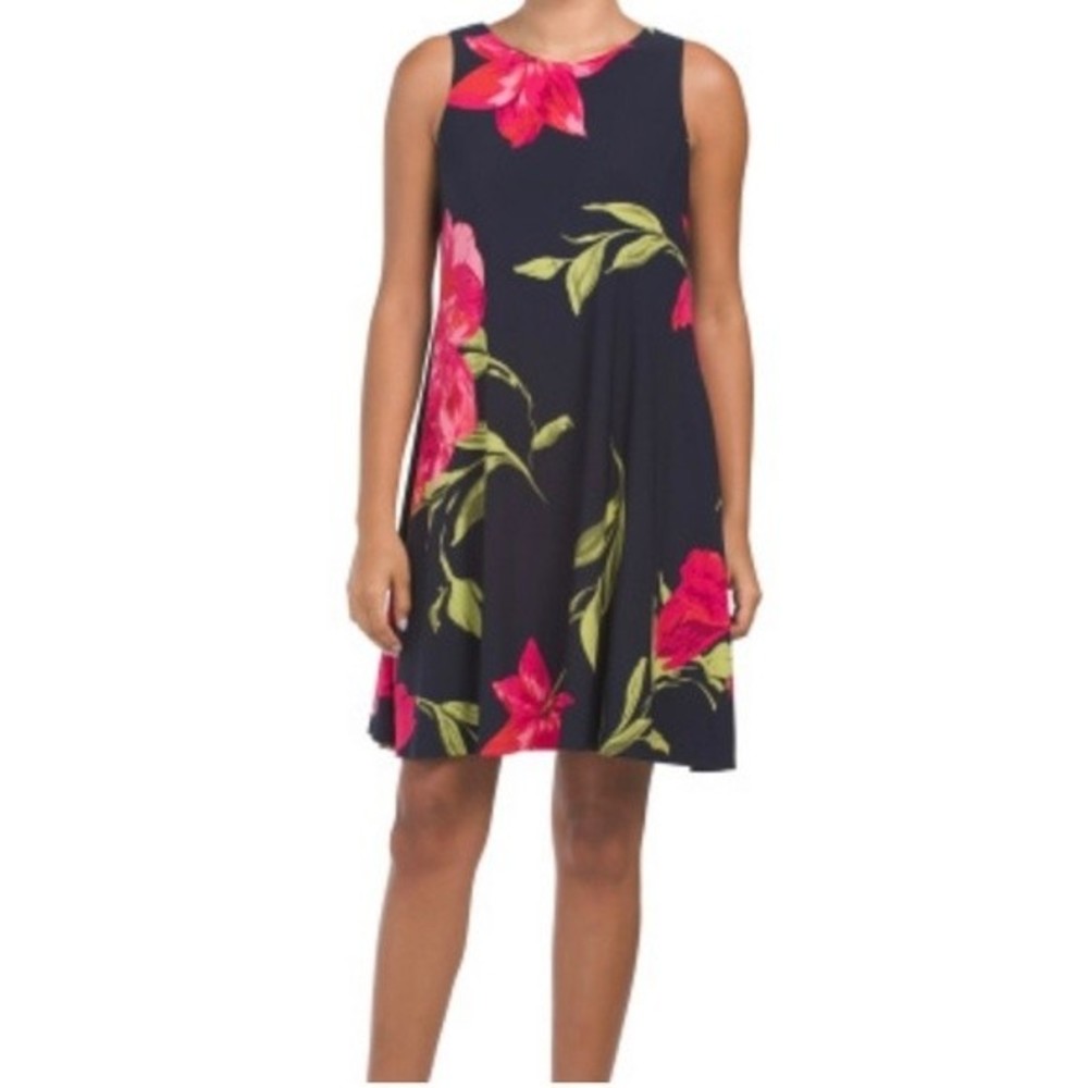 Jones Studio Navy Blue Floral Print A-Line Dress Size 2